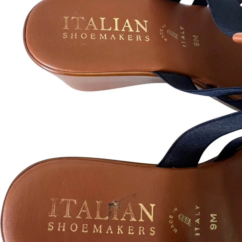 Italian Shoemakers Wedge Sandals Blue Elastic Straps Womens 9M Made‎ in Italy